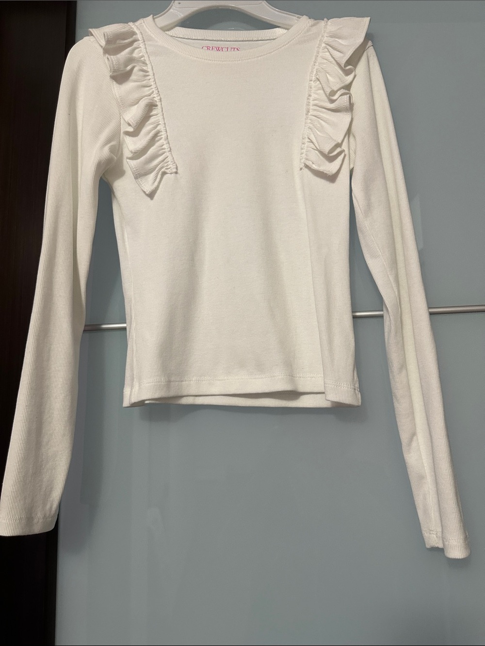Crewcuts White Ruffle-Trim Long Sleeve Tee